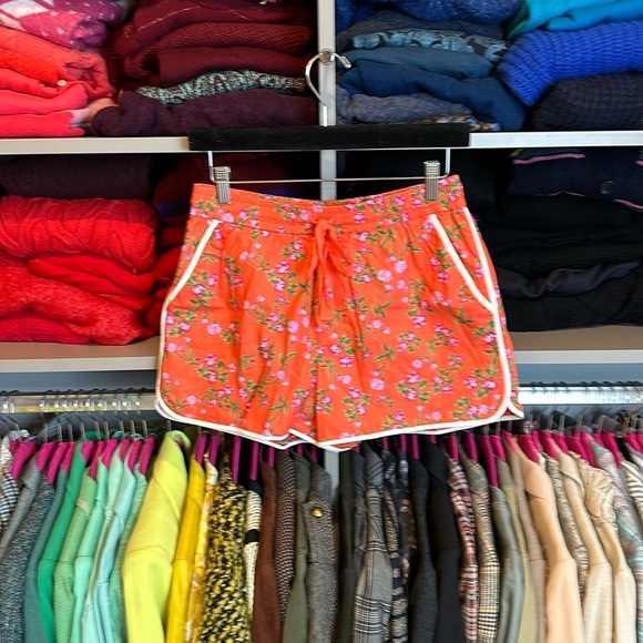 J Crew orange with pink flowers tie front shorts size XS​ - Picture 1 of 3